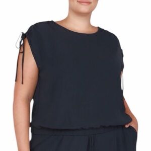 Dex Drawstring Shoulder Top Navy Blue Women's 1X